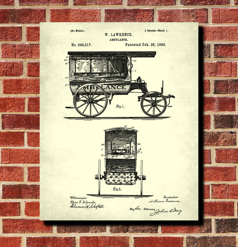 Vintage Ambulance Patent Print Medical Blueprint Poster