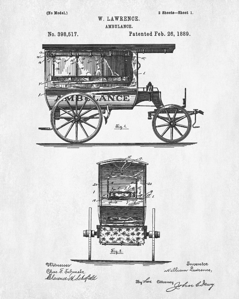 Vintage Ambulance Patent Print Medical Blueprint Poster
