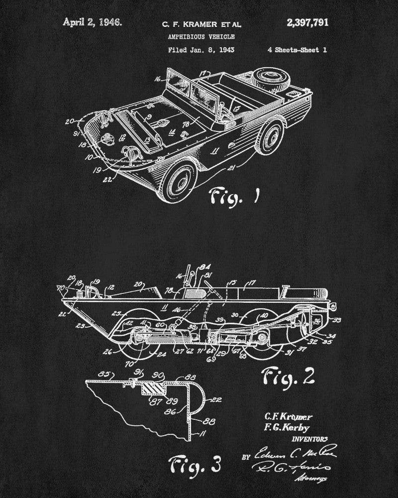 Amphibious Car Patent Print Motoring Blueprint Poster