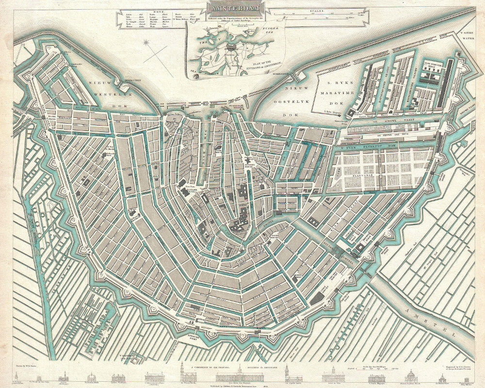 Artery8 Mappa Antica Di Amsterdam: Stampa Artistica Su Tela Per Poster Da Parete - 30x41 Cm, Idea Regalo Originale Per La Casa