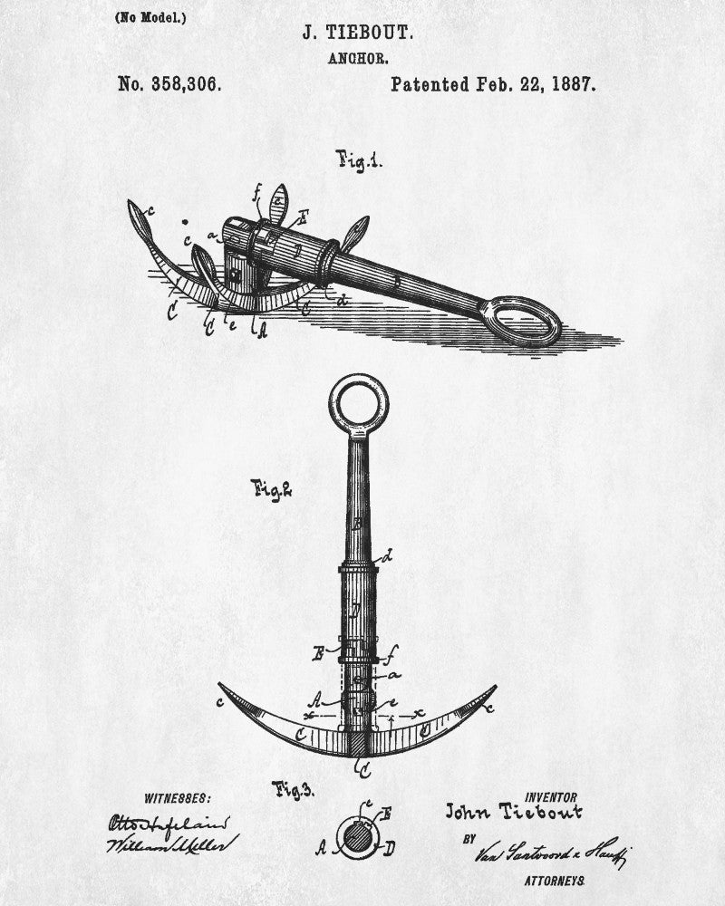 Anchor Patent Art Nautical Blueprint Print Sailing Poster - OnTrendAndFab