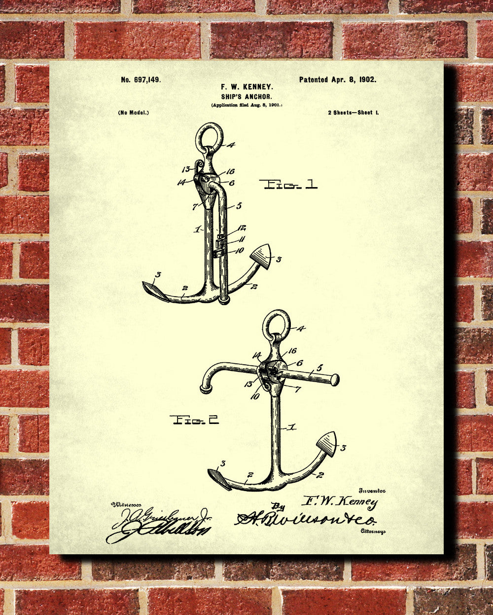 Anchor Blueprint Art Nautical Patent Print Sailing Poster - OnTrendAndFab