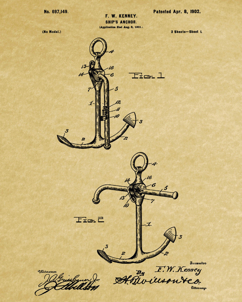 Anchor Blueprint Art Nautical Patent Print Sailing Poster - OnTrendAndFab