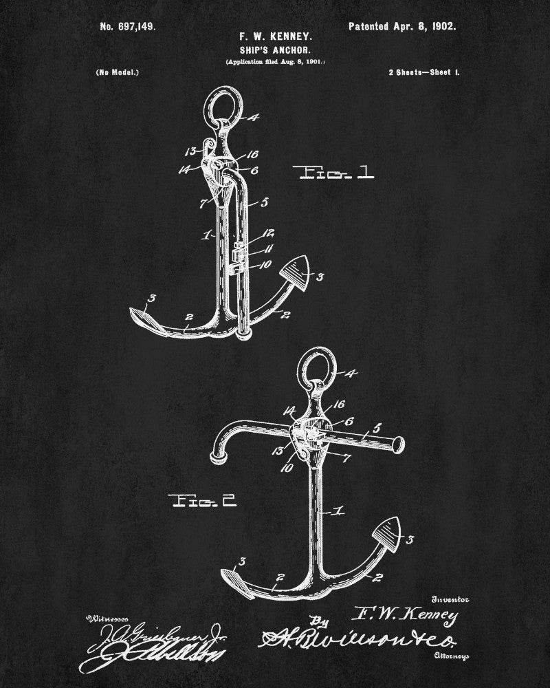 Anchor Blueprint Art Nautical Patent Print Sailing Poster - OnTrendAndFab