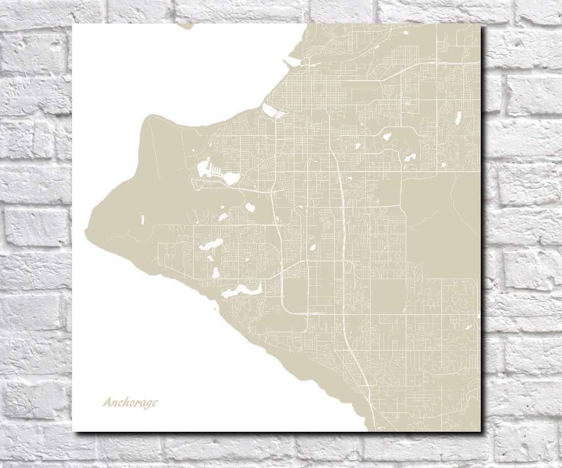 Anchorage, Alaska City Street Map Print Custom Wall Map