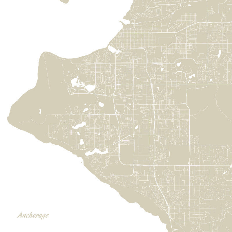 Anchorage, Alaska City Street Map Print Custom Wall Map