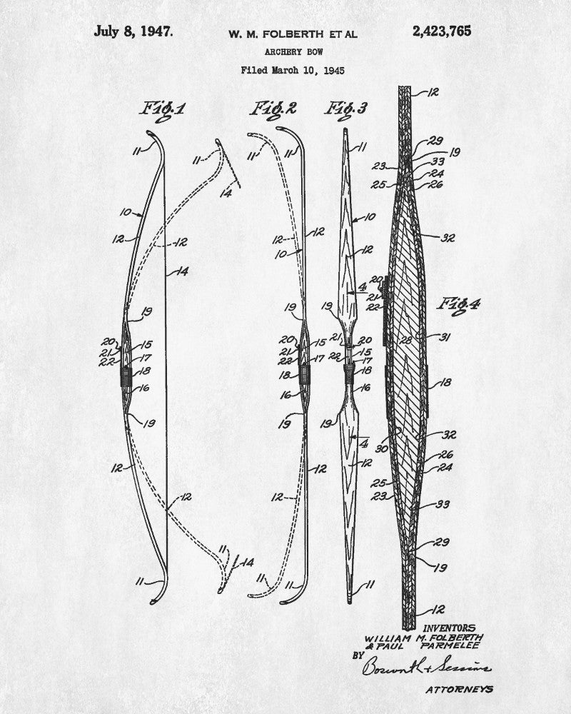 Archery Poster Archer Patent Print Bow Blueprint