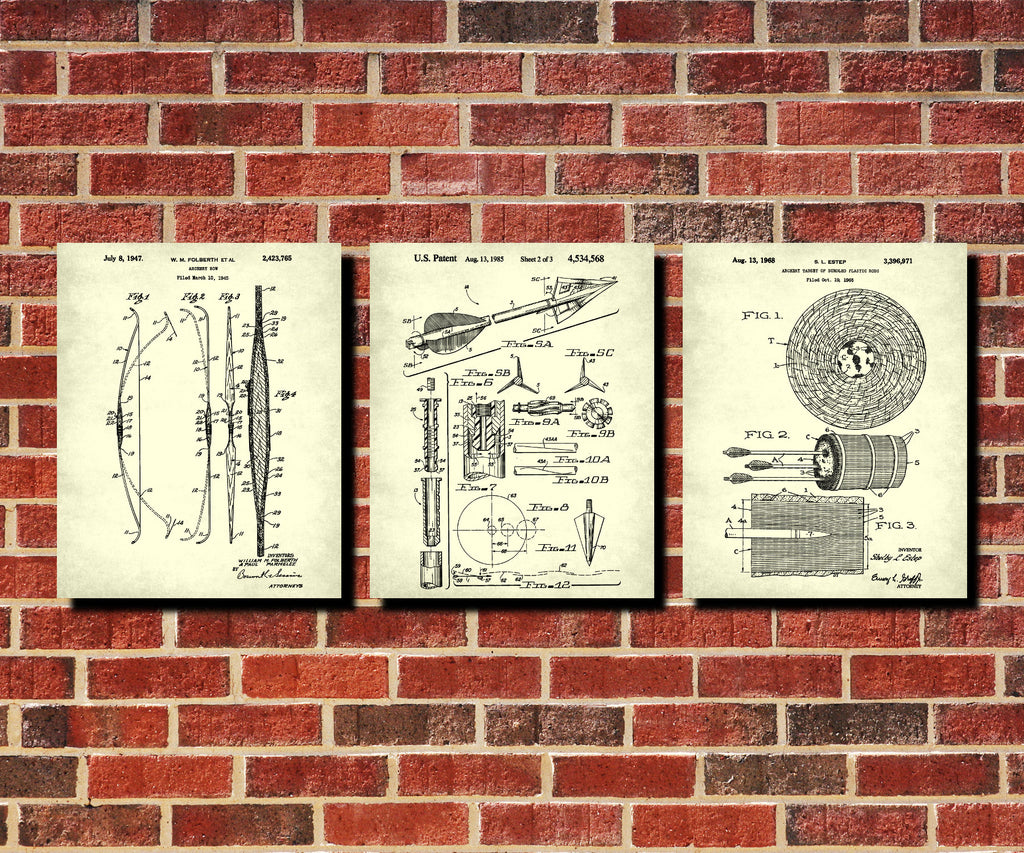 Archery Patent Prints Set 3 Archer Blueprint Posters