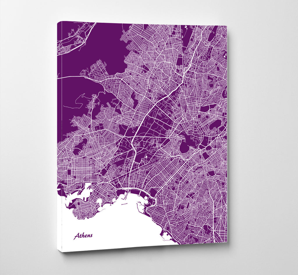 Athens City Street Map Print Feature Wall Art Poster