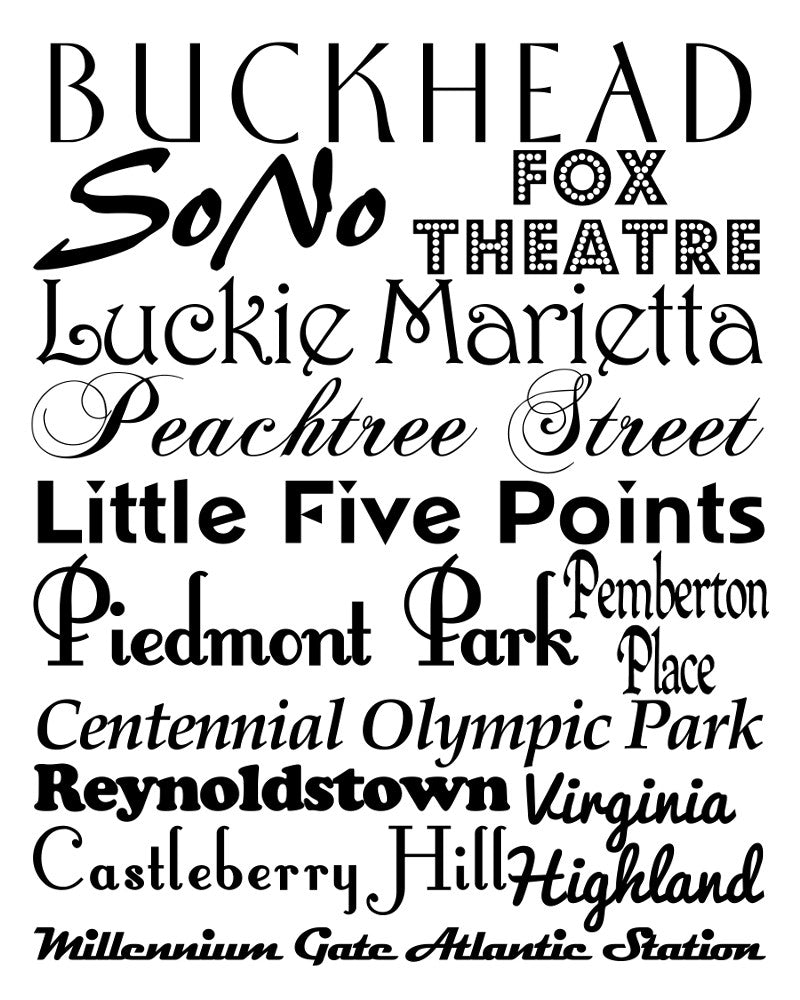 Atlanta Neighbourhood Print Typography Scroll