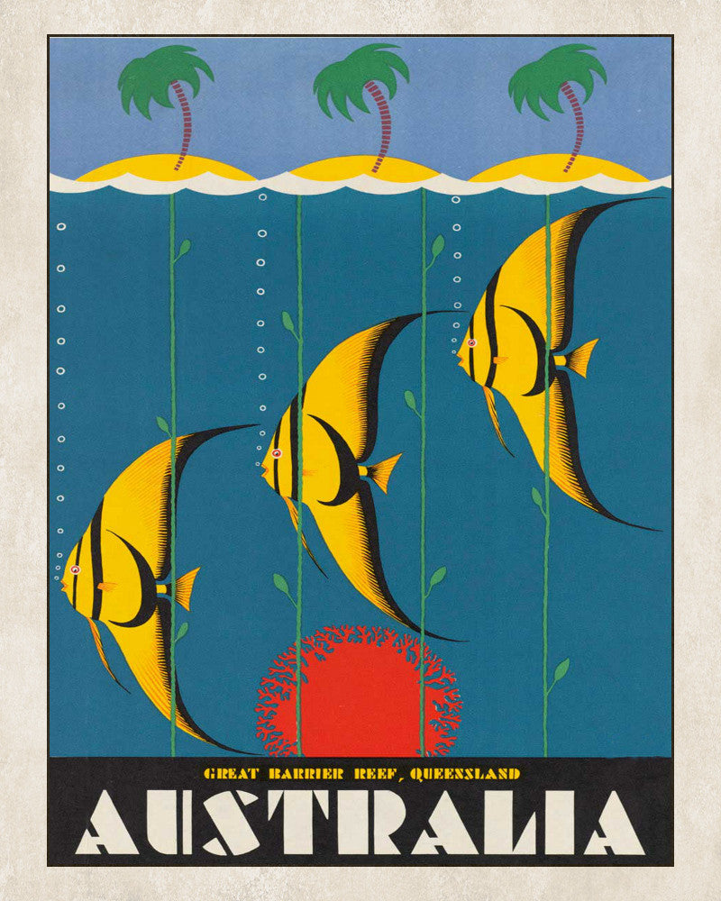 Great Barrier Reef Australia Print Vintage Travel Poster Art