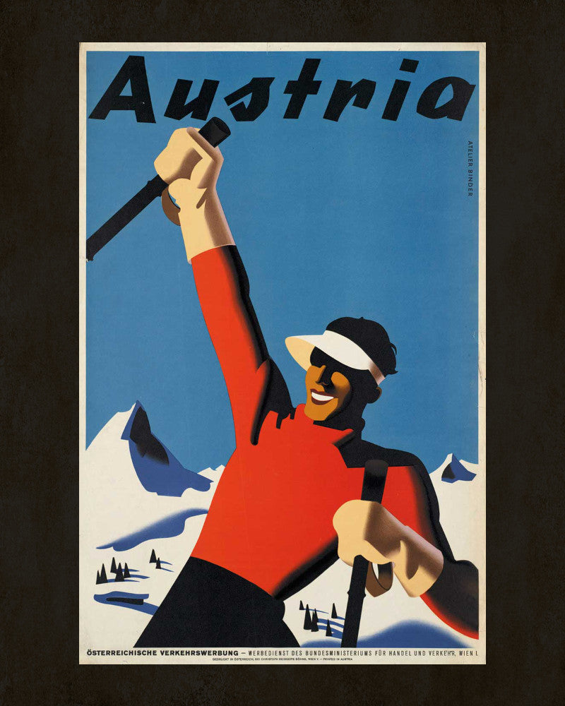 Austria Winter Skiing Print Vintage Travel Poster Art