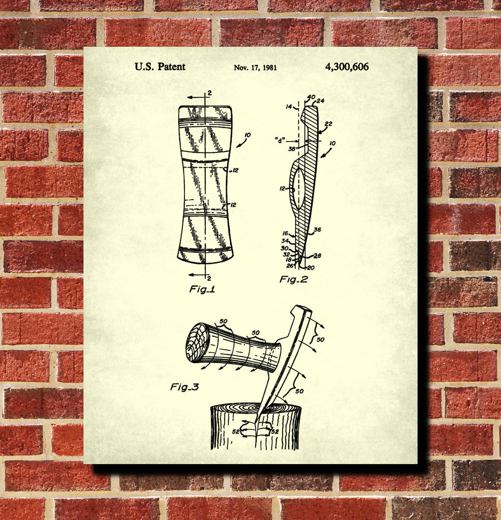 Axe Patent Print Hand Tools Blueprint Workshop Poster