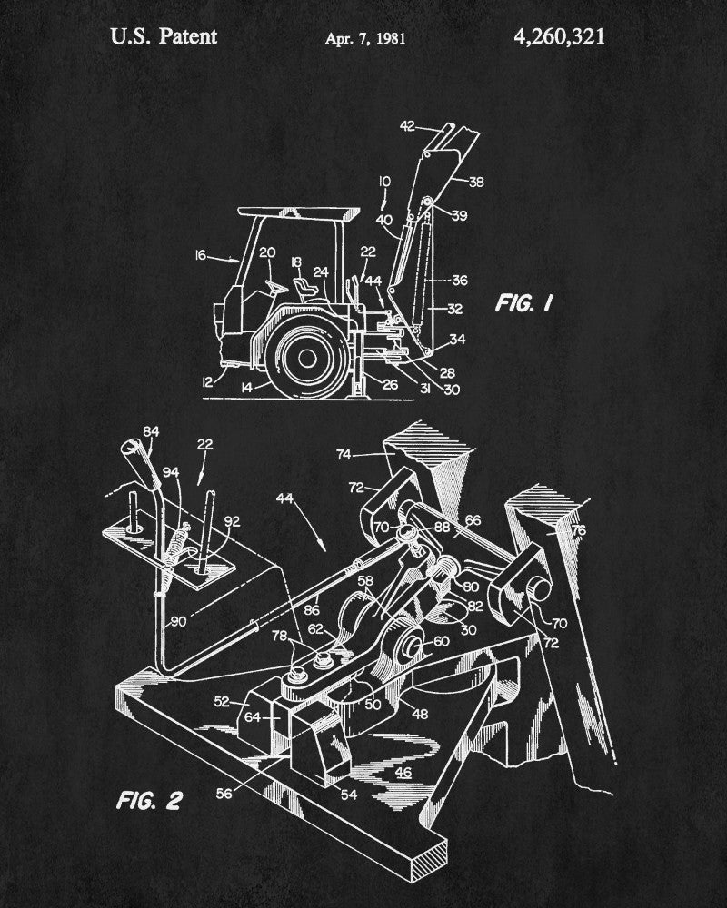 Backhoe Digger Patent Print Construction Blueprint Building Poster