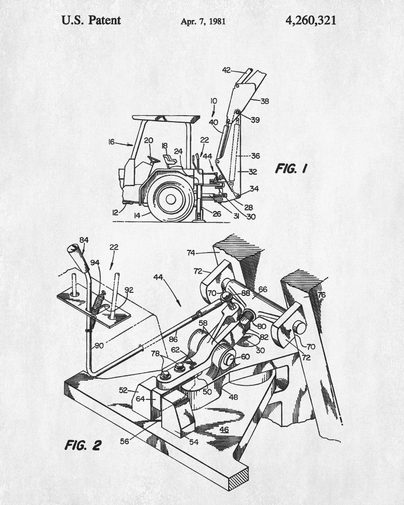 Backhoe Digger Patent Print Construction Blueprint Building Poster