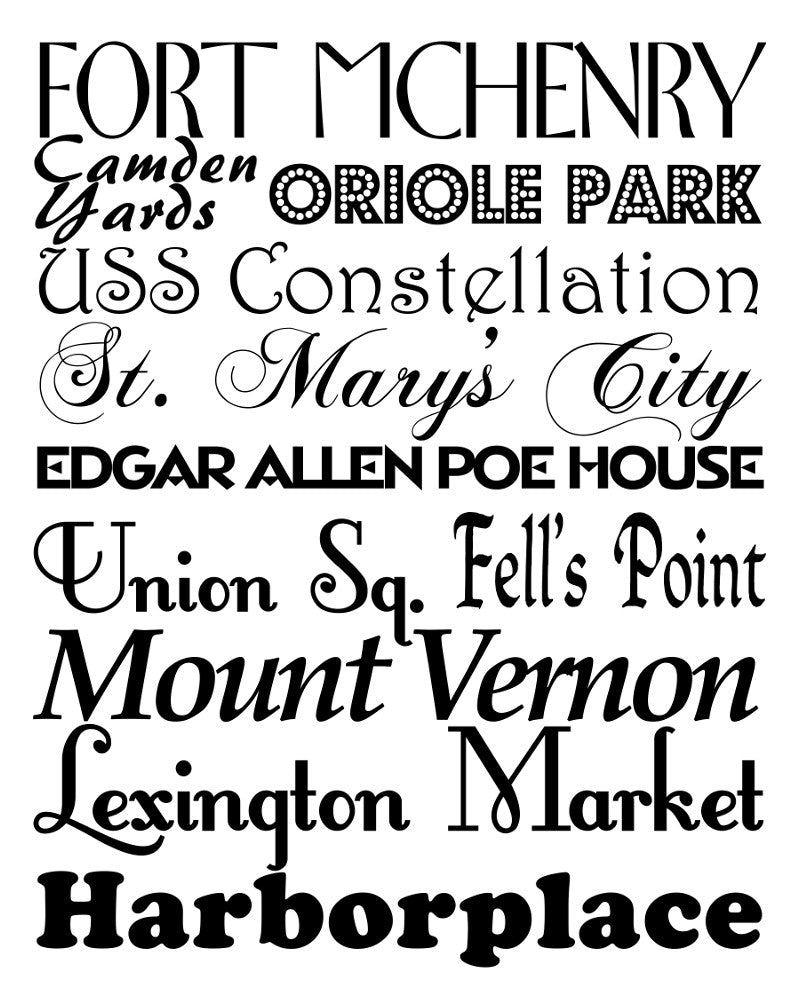 Baltimore Neighbourhood Print Typography Scroll