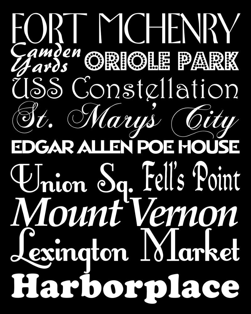 Baltimore Neighbourhood Print Typography Scroll