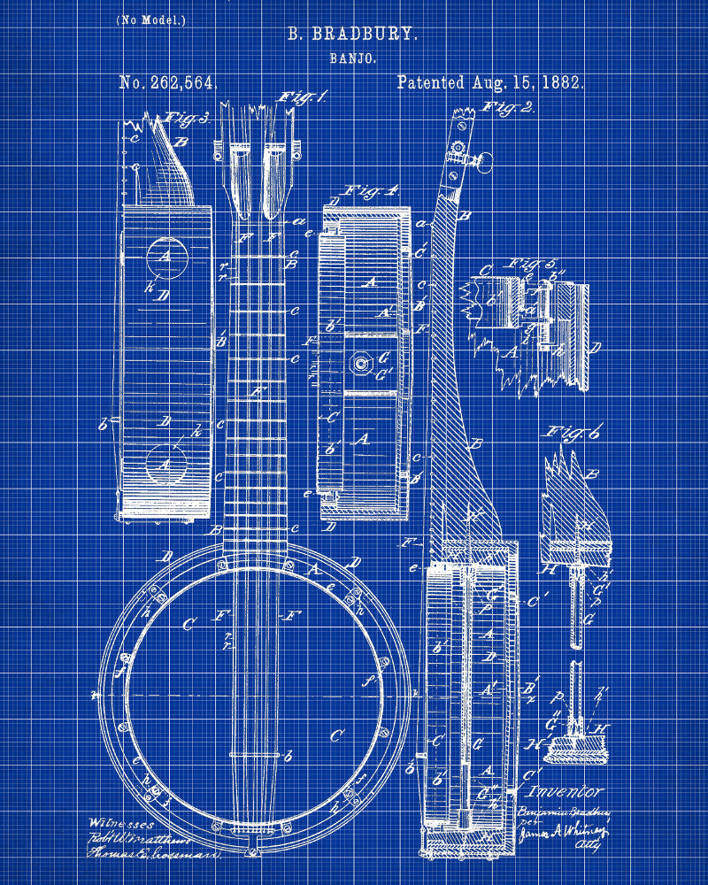 Banjo Patent Print Musical Instrument Wall Art Poster - OnTrendAndFab