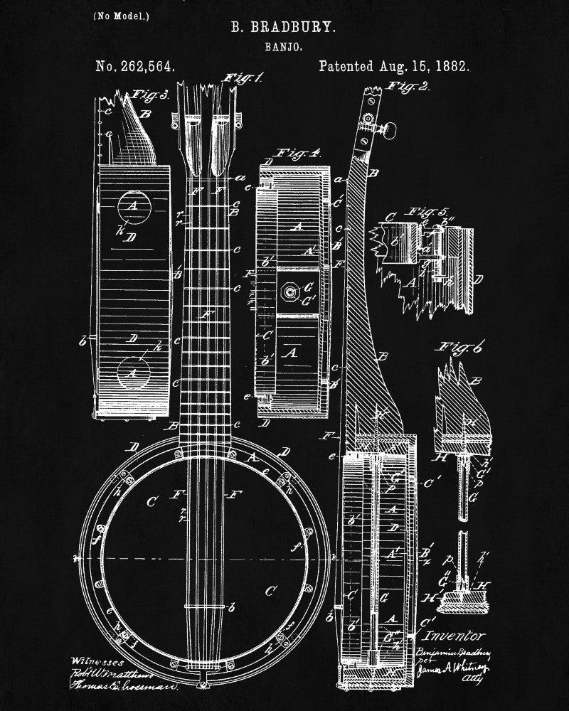 Banjo Patent Print Musical Instrument Wall Art Poster - OnTrendAndFab