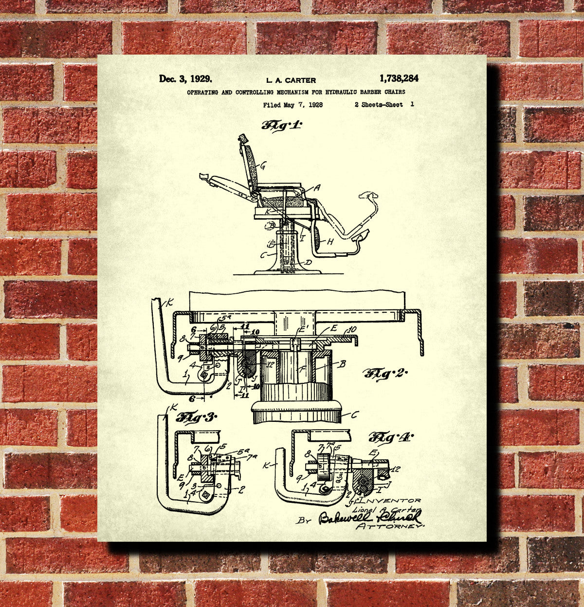 Barber Chair Patent Print Hairdressing Salon Wall Art Poster