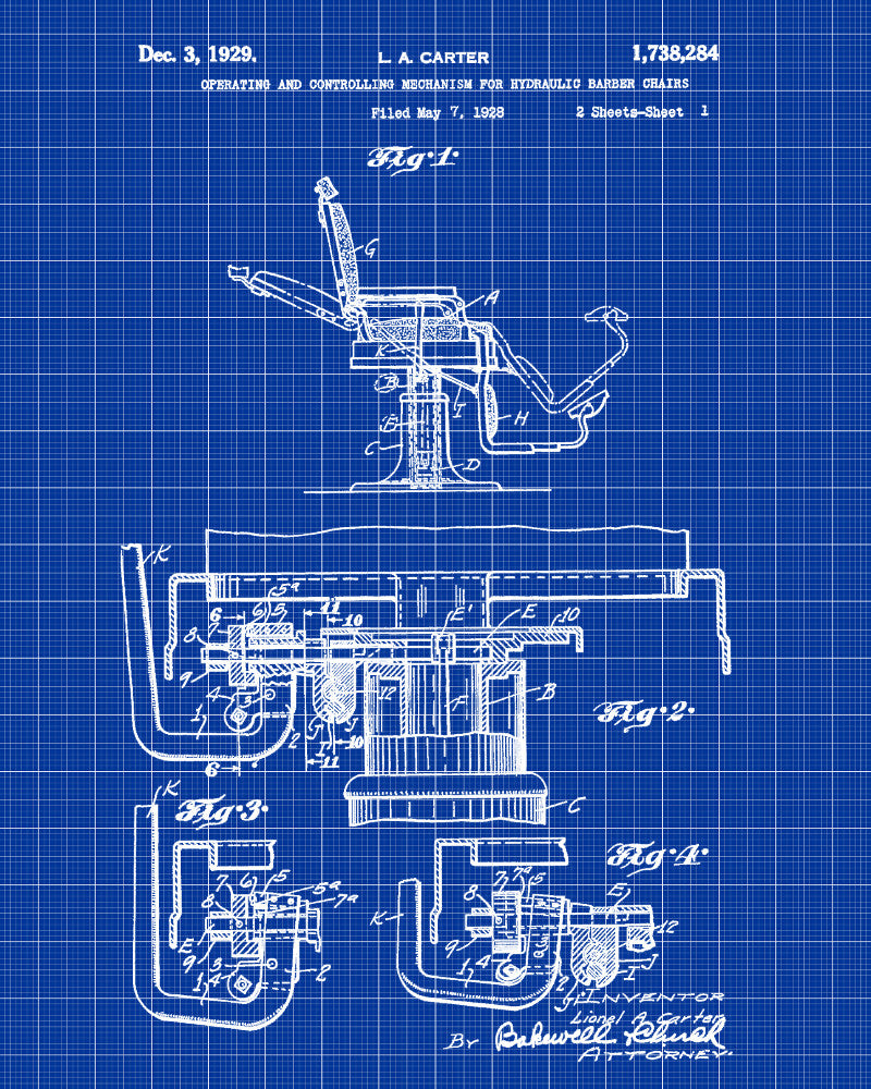 Barber Chair Patent Print Hairdressing Salon Wall Art Poster