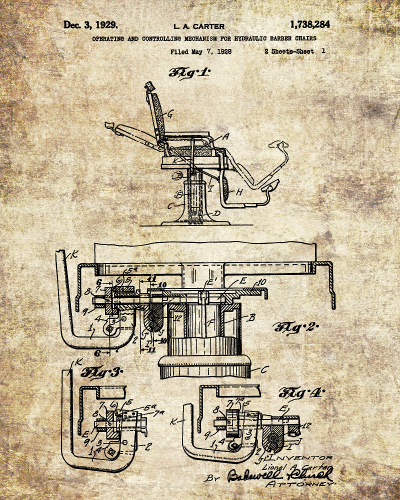 Barber Chair Patent Print Hairdressing Salon Wall Art Poster