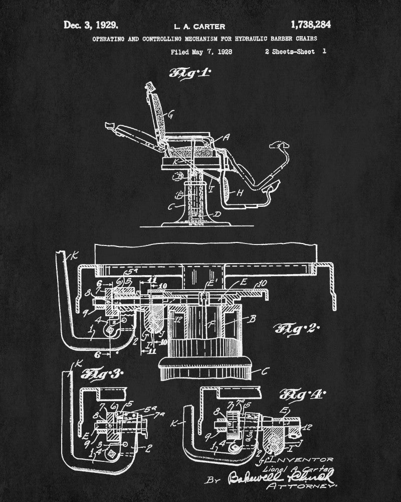 Barber Chair Patent Print Hairdressing Salon Wall Art Poster