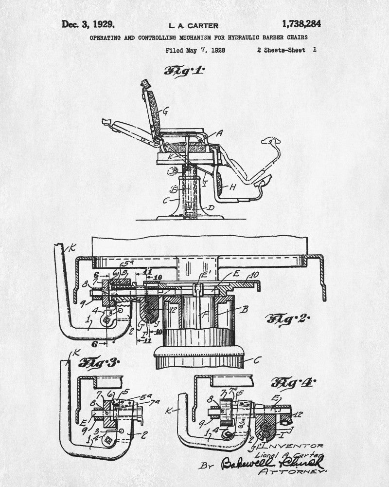 Barber Chair Patent Print Hairdressing Salon Wall Art Poster