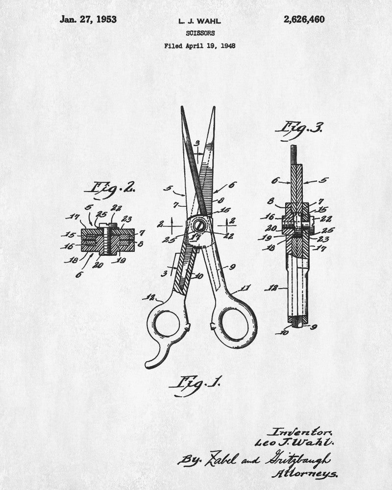 Barbers Scissors Patent Print Hairdressing Wall Art Poster