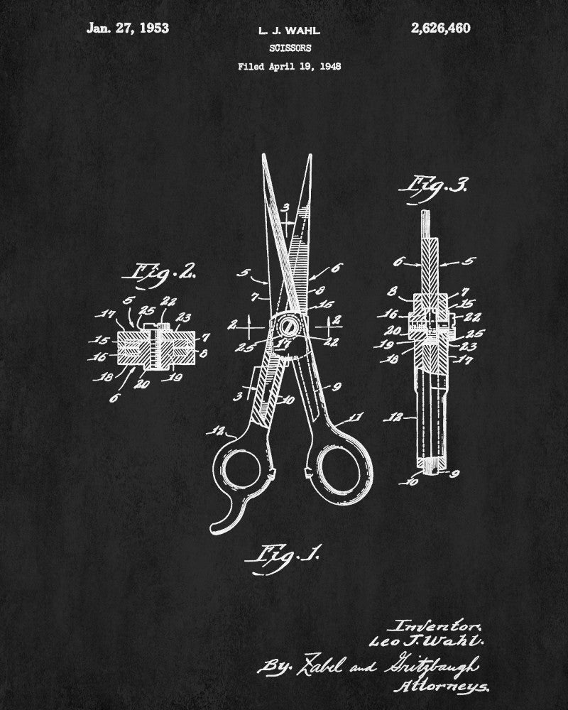 Barbers Scissors Patent Print Hairdressing Wall Art Poster