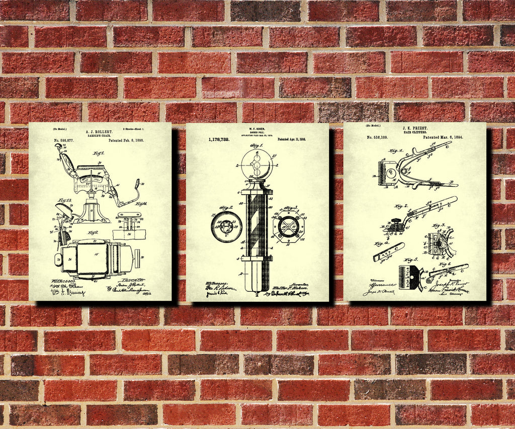 Barber Patent Prints Set 3 Hairdressing Posters - OnTrendAndFab