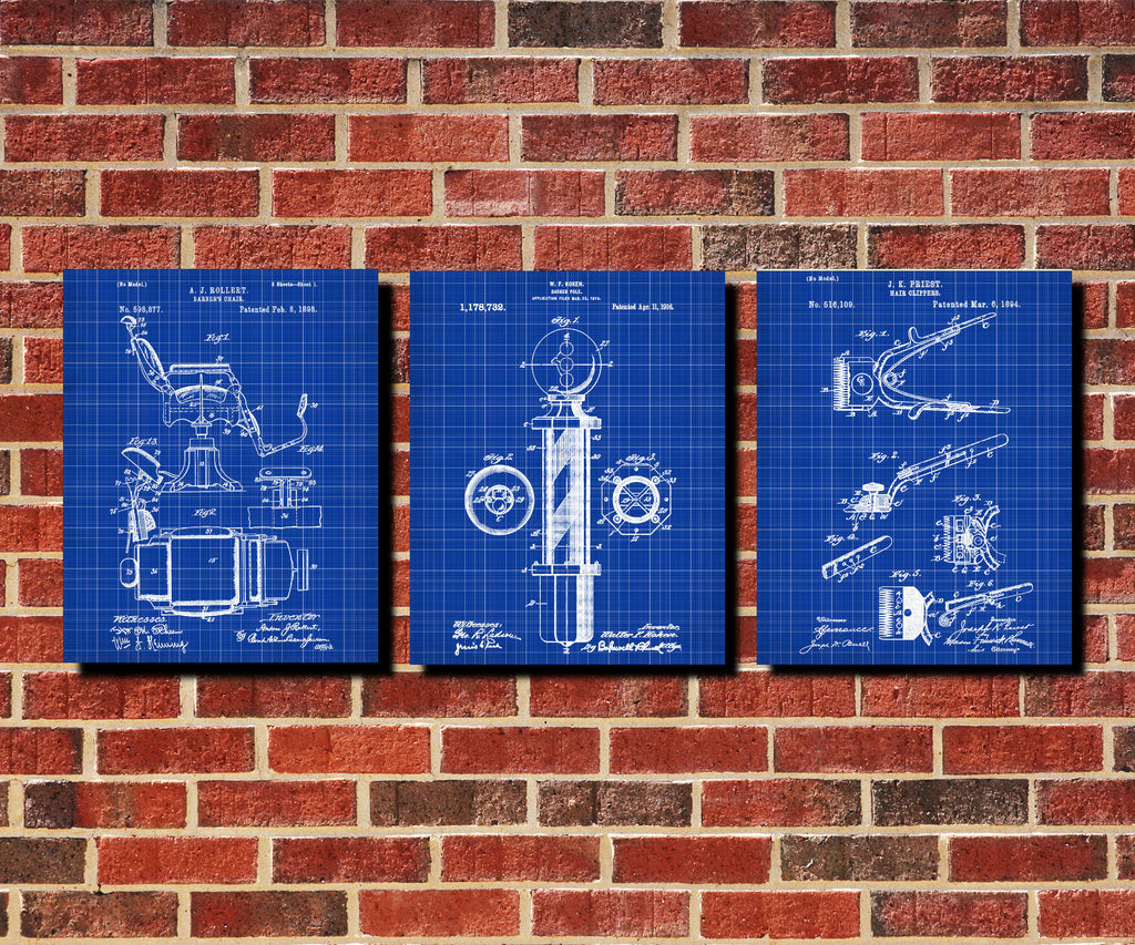 Barber Patent Prints Set 3 Hairdressing Posters - OnTrendAndFab