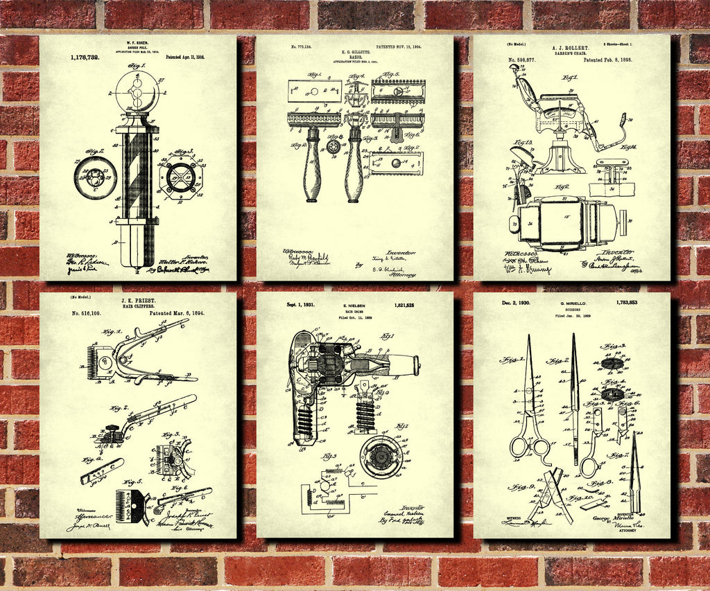 Barber Patent Prints Set 6 Barbershop Art Posters - OnTrendAndFab