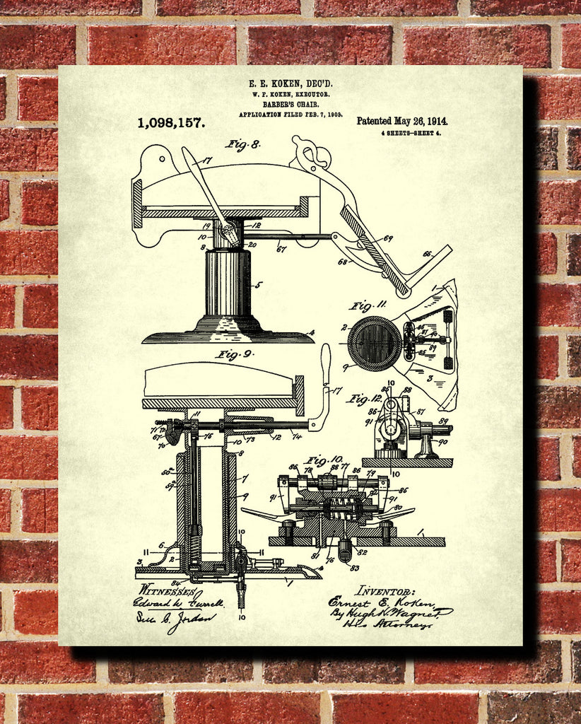 Barbers Chair Patent Print Hairdressing Salon Wall Art Poster