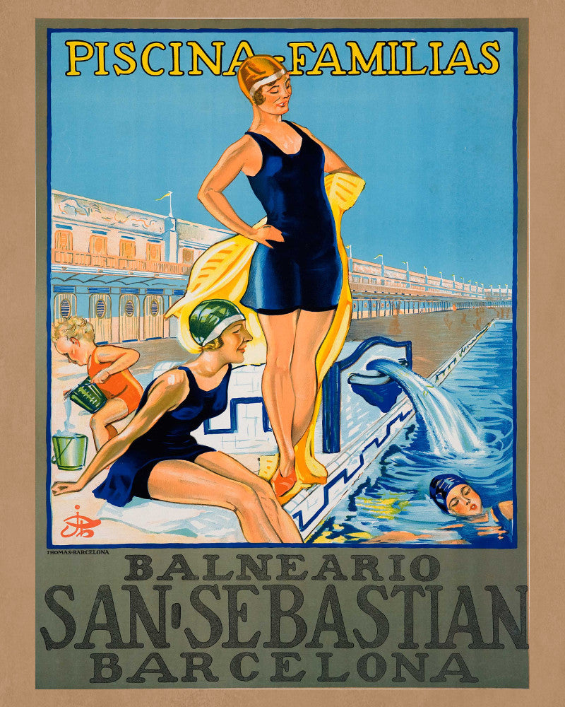 Barcelona Swimming Print Vintage Travel Poster Art - OnTrendAndFab