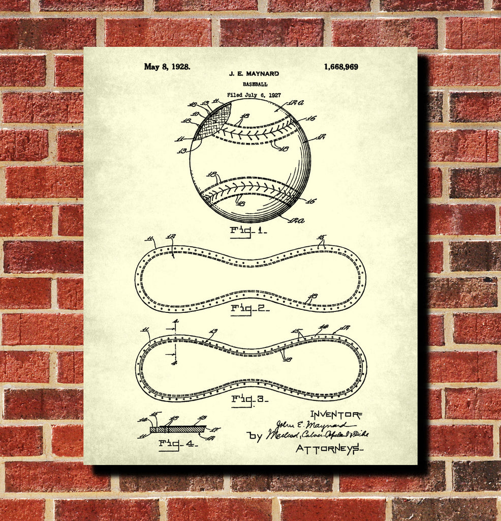 Baseball Patent Print Sports Blueprint Baseball Poster