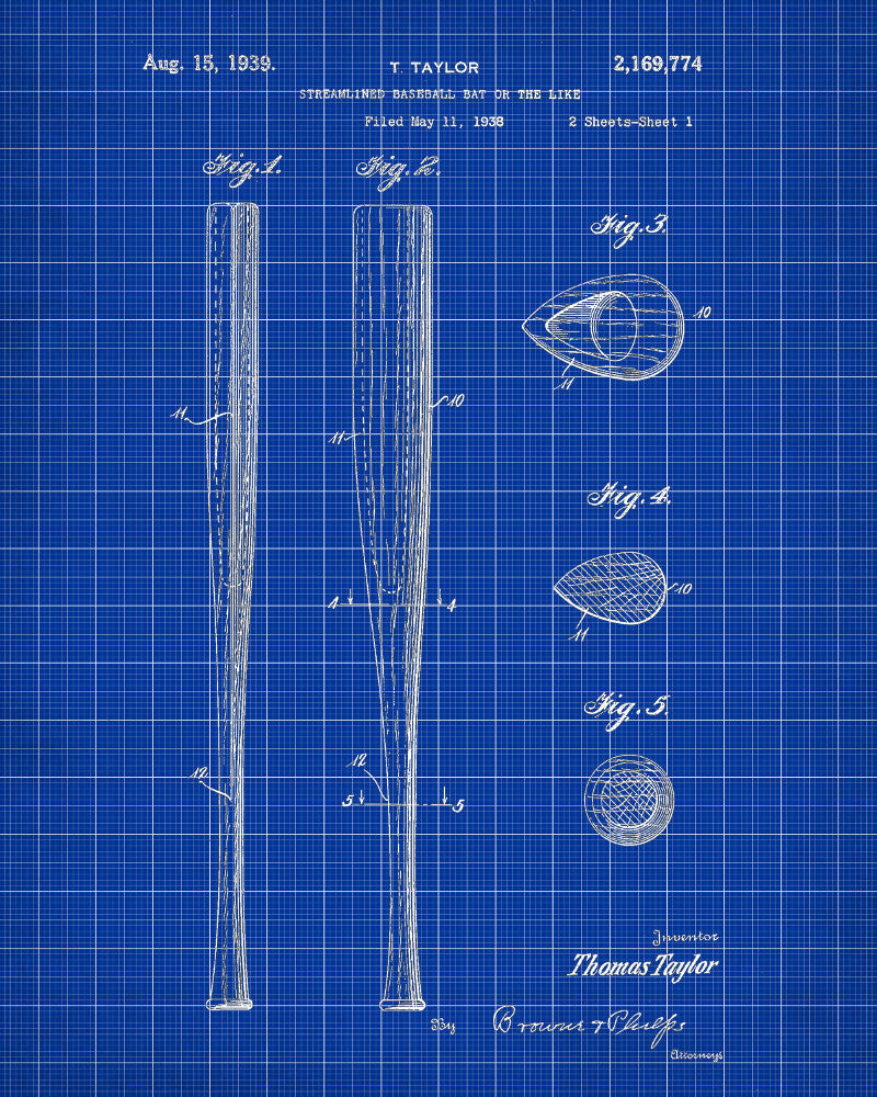 Baseball Bat Patent Print Sports Blueprint Poster – GalleryThane