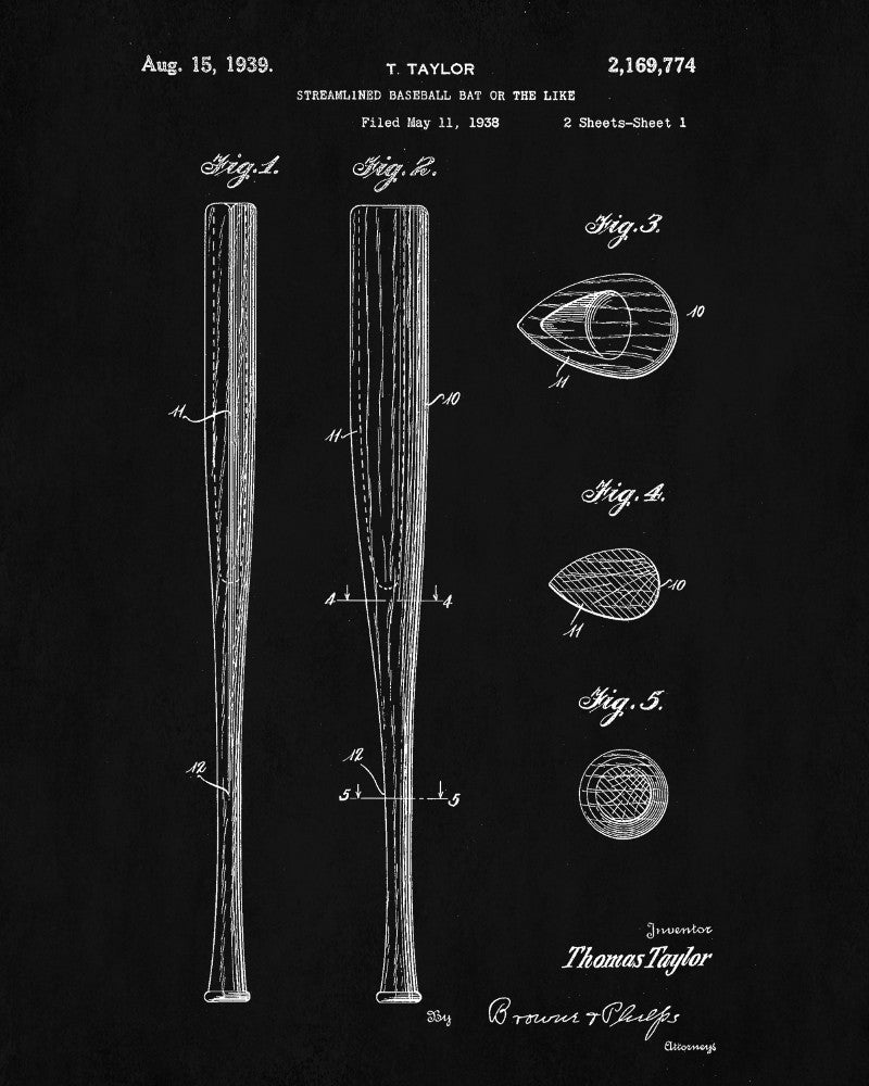 Baseball Bat Patent Print Sports Blueprint Poster - OnTrendAndFab