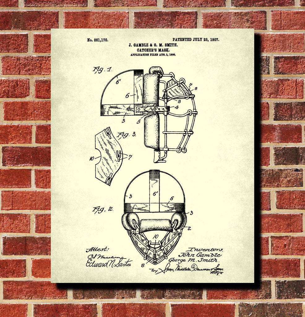 Baseball Catchers Mask Patent Print Sports Blueprint Poster