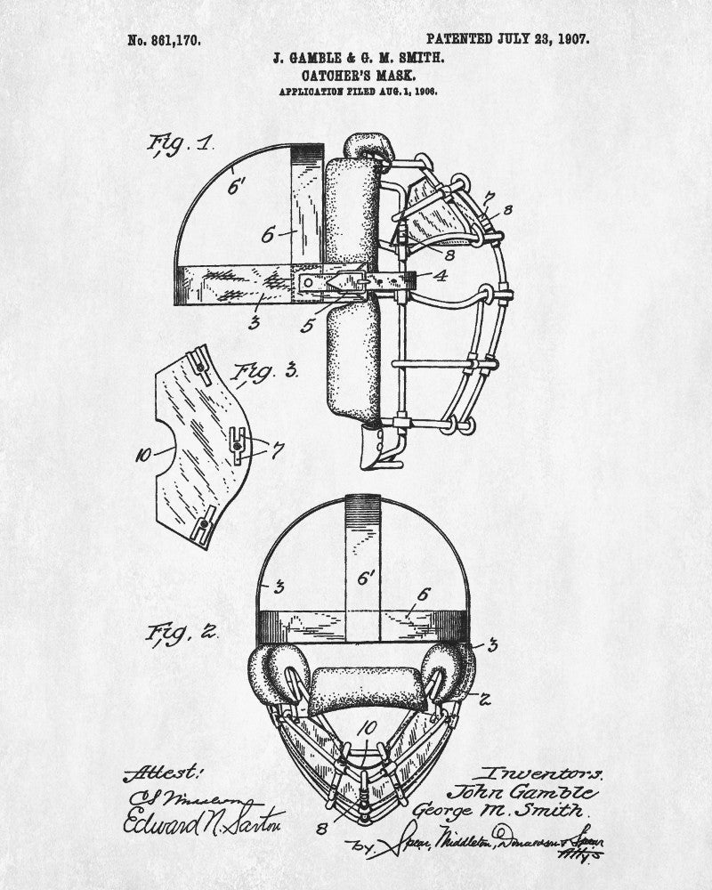 Baseball Catchers Mask Patent Print Sports Blueprint Poster