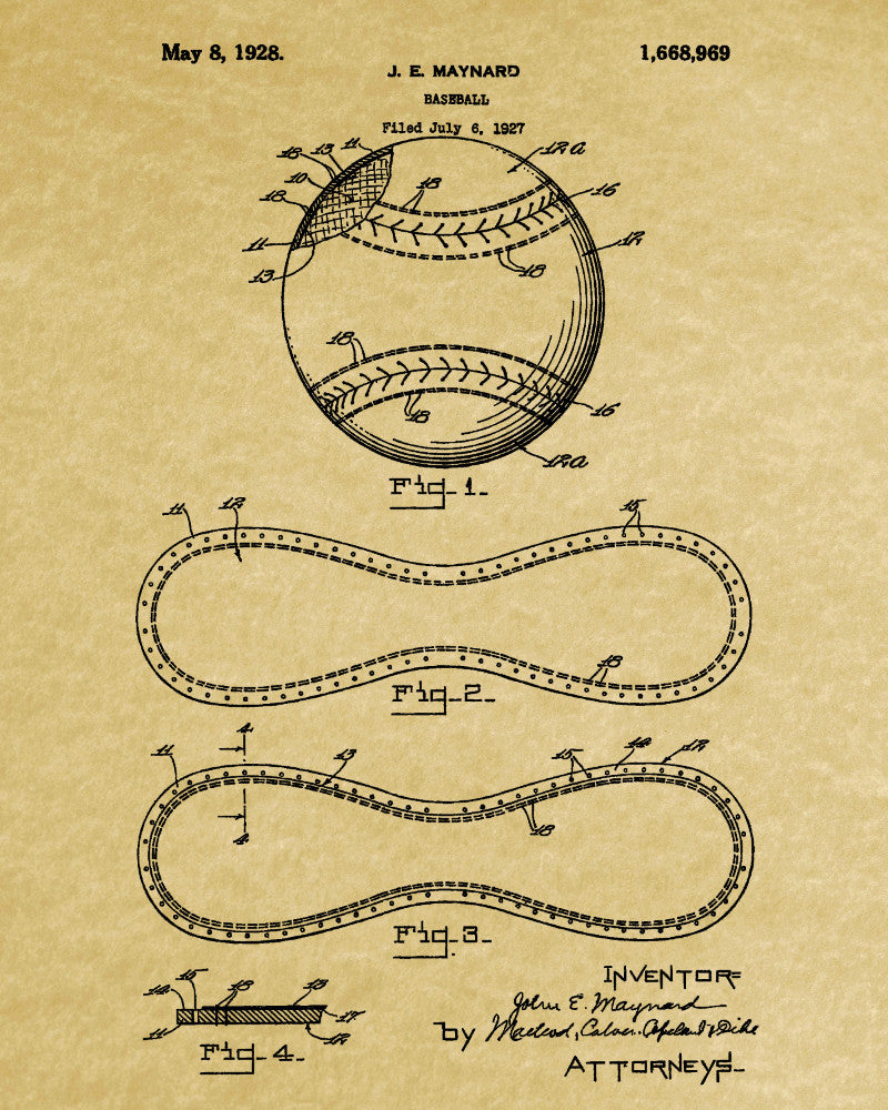 Baseball Patent Print Sports Blueprint Baseball Poster