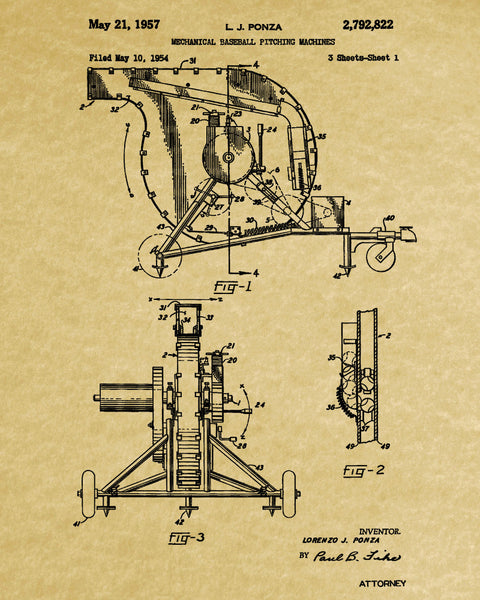 Pitching Machine Design Baseball Pitching Machine Patent Print Sports Blueprint Poster ...