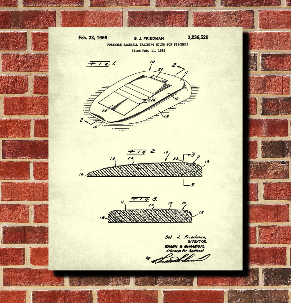 Baseball Training Mound Patent Print Sports Poster
