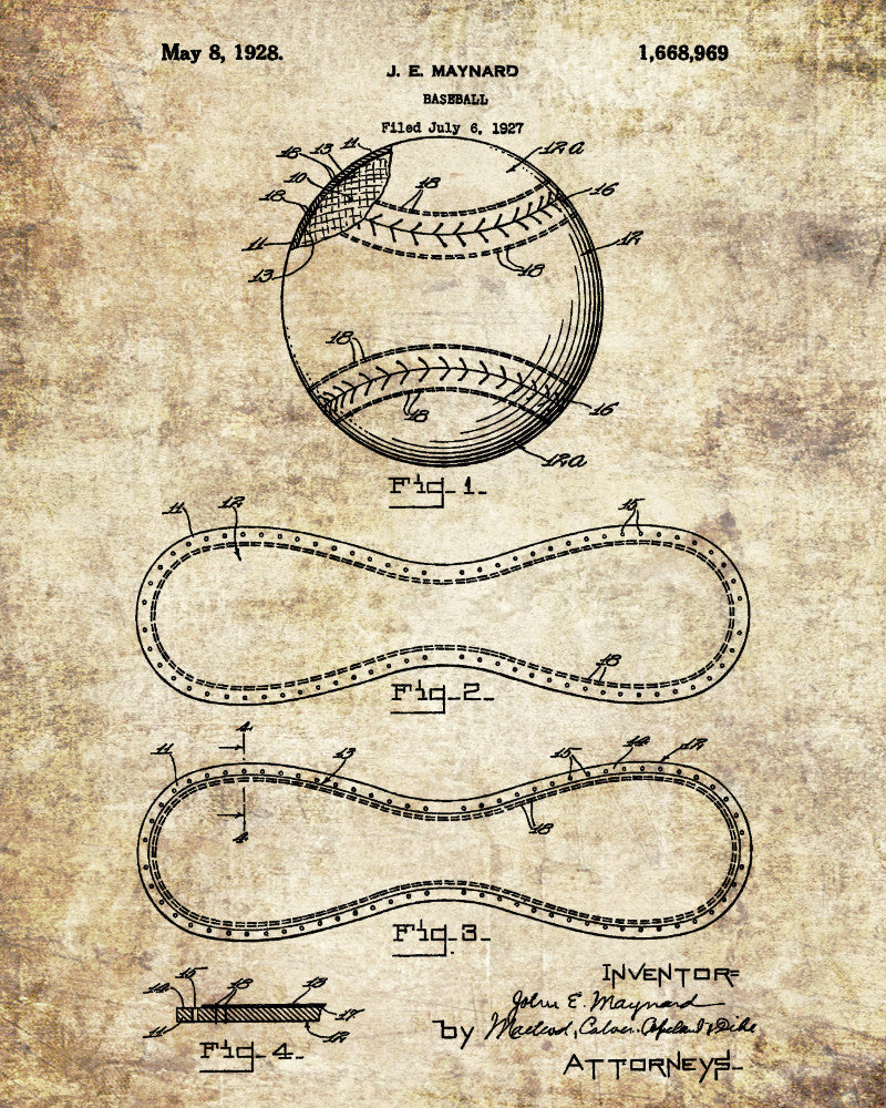 Baseball Patent Print Sports Blueprint Baseball Poster