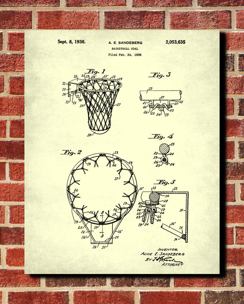 Basketball Hoop Patent Print Sports Blueprint Art Poster - OnTrendAndFab