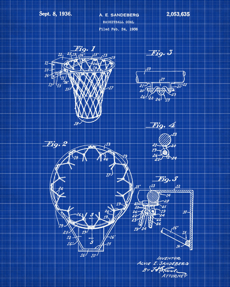 Basketball Hoop Patent Print Sports Blueprint Art Poster - OnTrendAndFab