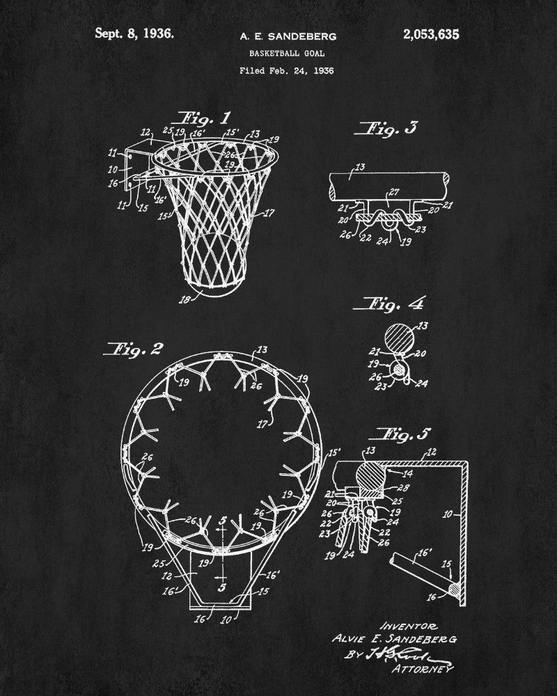 Basketball Hoop Patent Print Sports Blueprint Art Poster - OnTrendAndFab