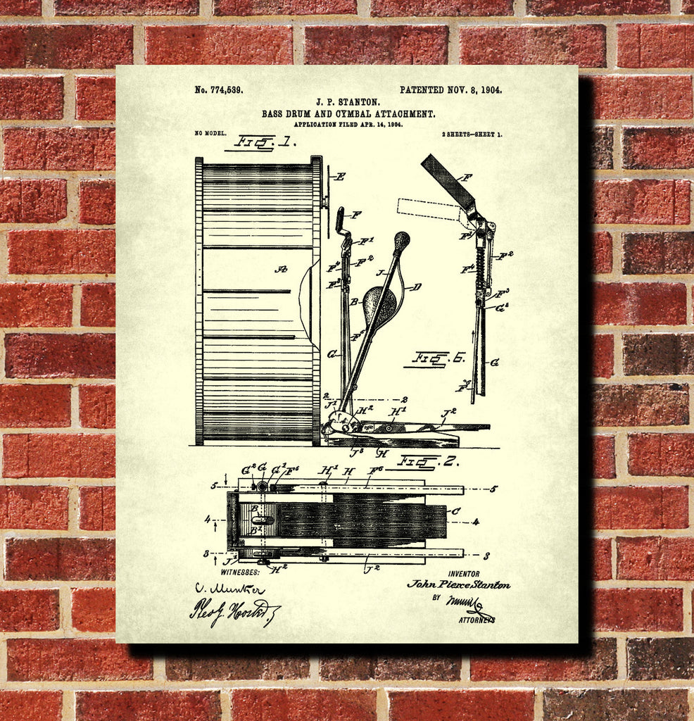 Bass Drum Patent Print Drumming Blueprint Music Poster