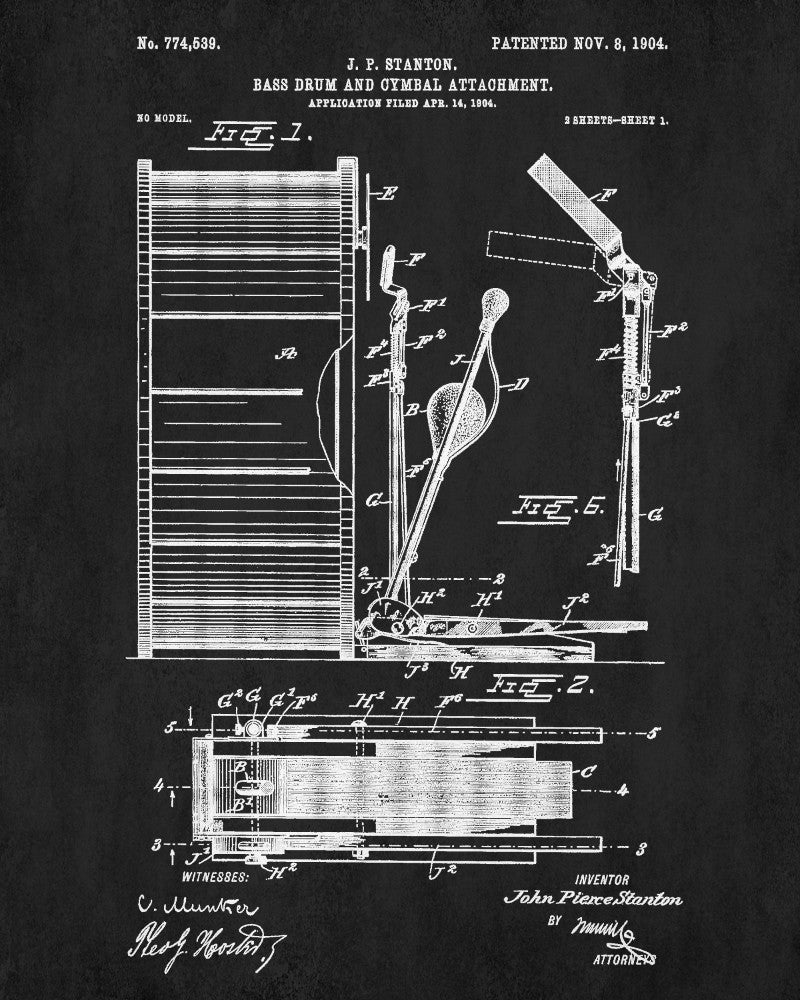 Bass Drum Patent Print Drumming Blueprint Music Poster