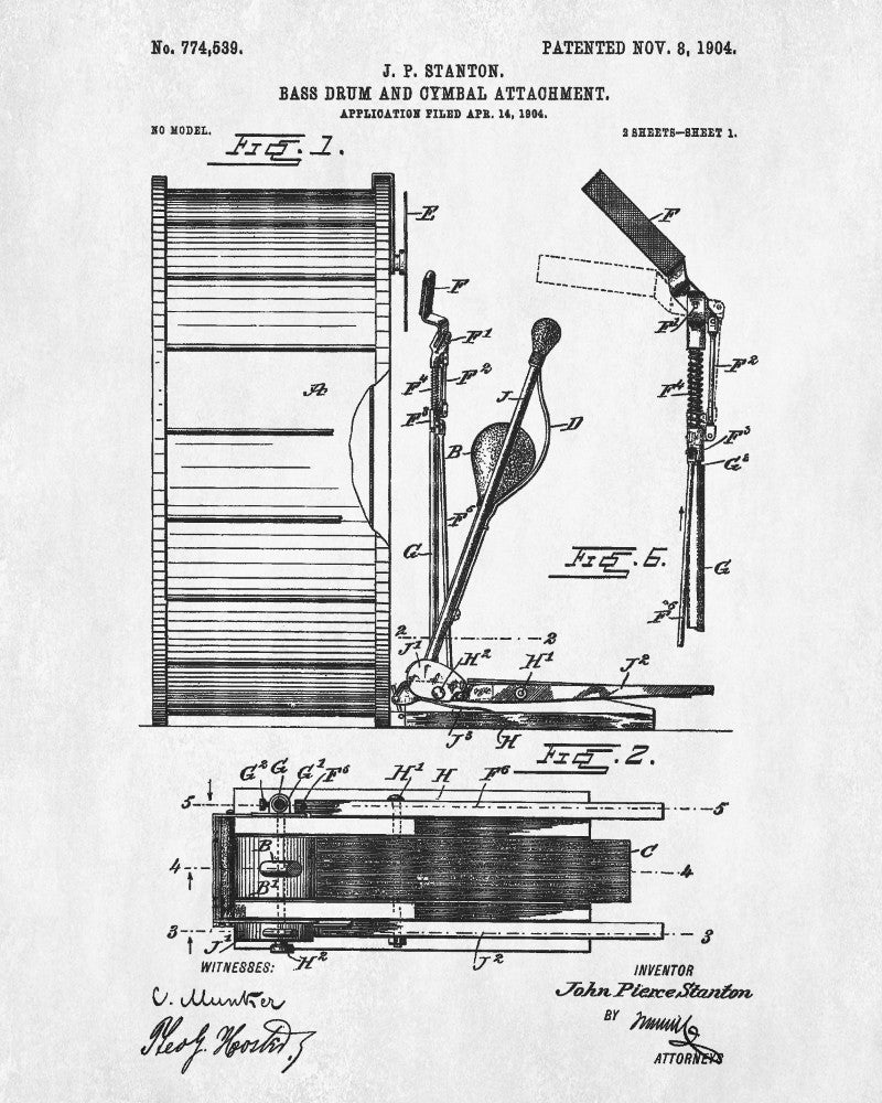 Bass Drum Patent Print Drumming Blueprint Music Poster